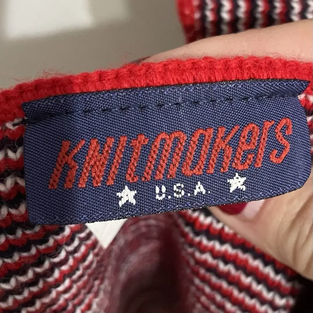Vintage Knitmakers USA United States of America Patriotic Knit Scarf 8 X 84